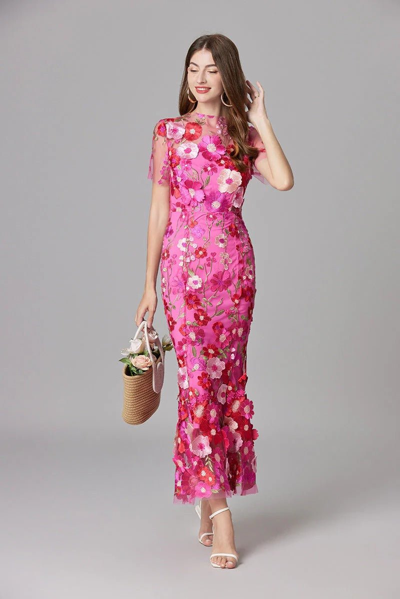 Floral Applique Sheer Mesh Sleeveless Maxi Dress 6