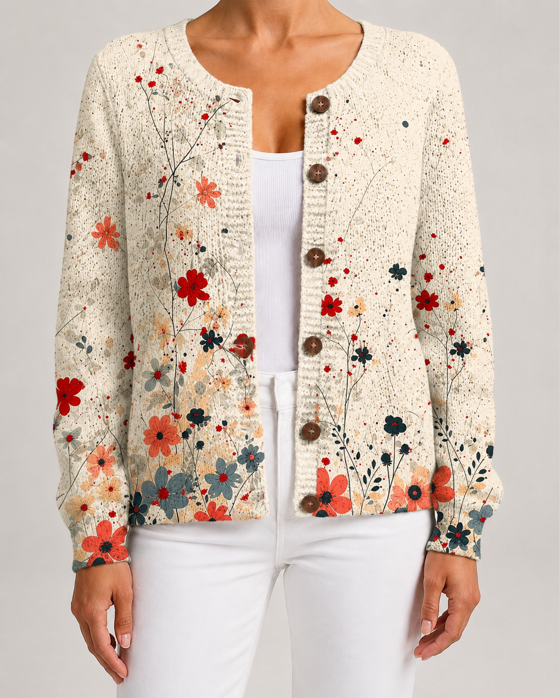 Wildflower Floral Print Button Front Knit Cardigan 4