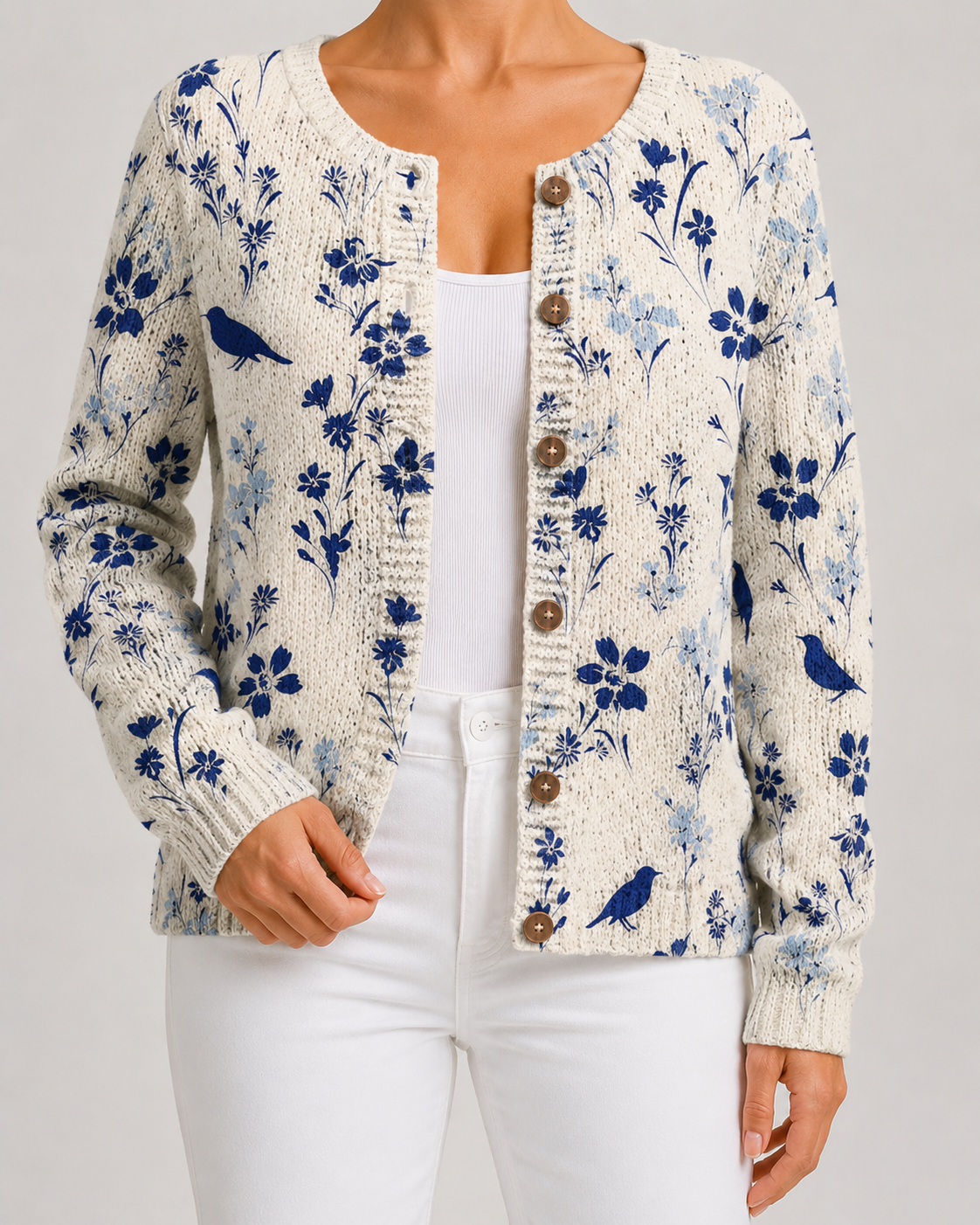 Wildflower Floral Print Button Front Knit Cardigan 5