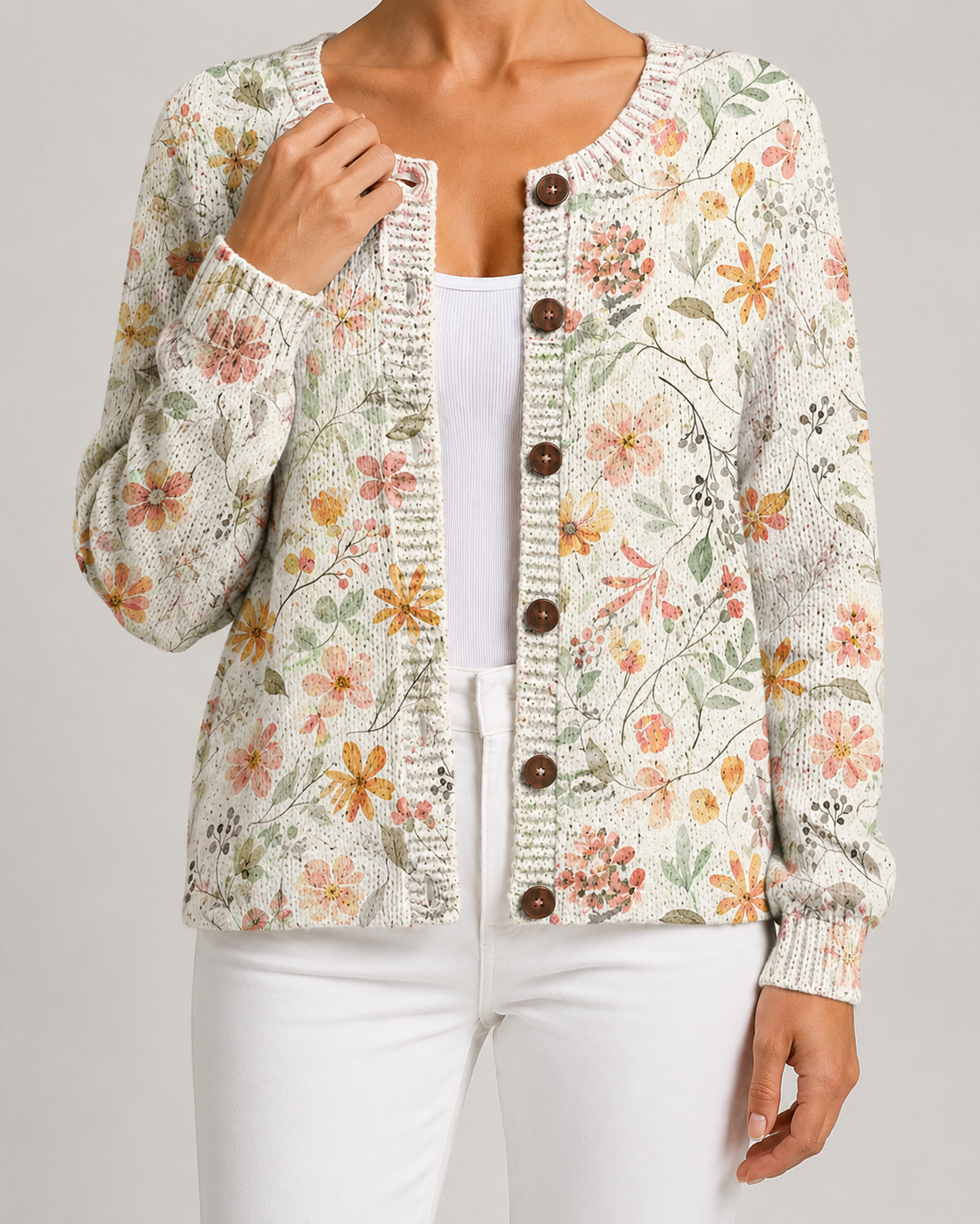 Wildflower Floral Print Button Front Knit Cardigan 7