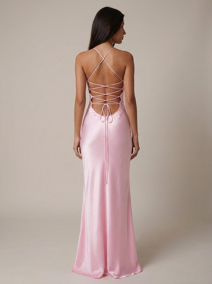 Satin Beaded Bust Strappy Back Slip Maxi Dress 4