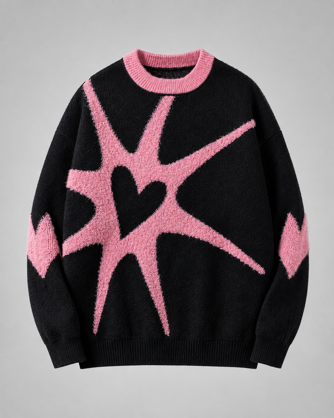 Graphic Star Heart Crew Neck Oversized Knit Sweater 10