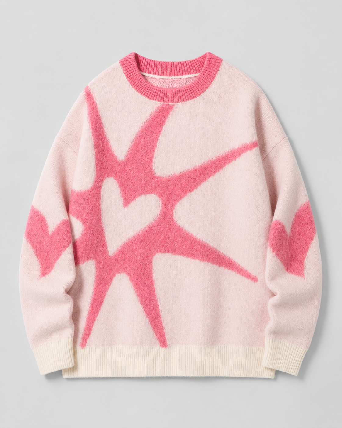 Graphic Star Heart Crew Neck Oversized Knit Sweater 11