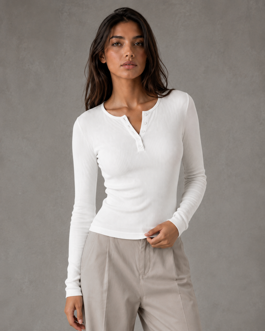 Ribbed Long Sleeve Button Henley Top 4