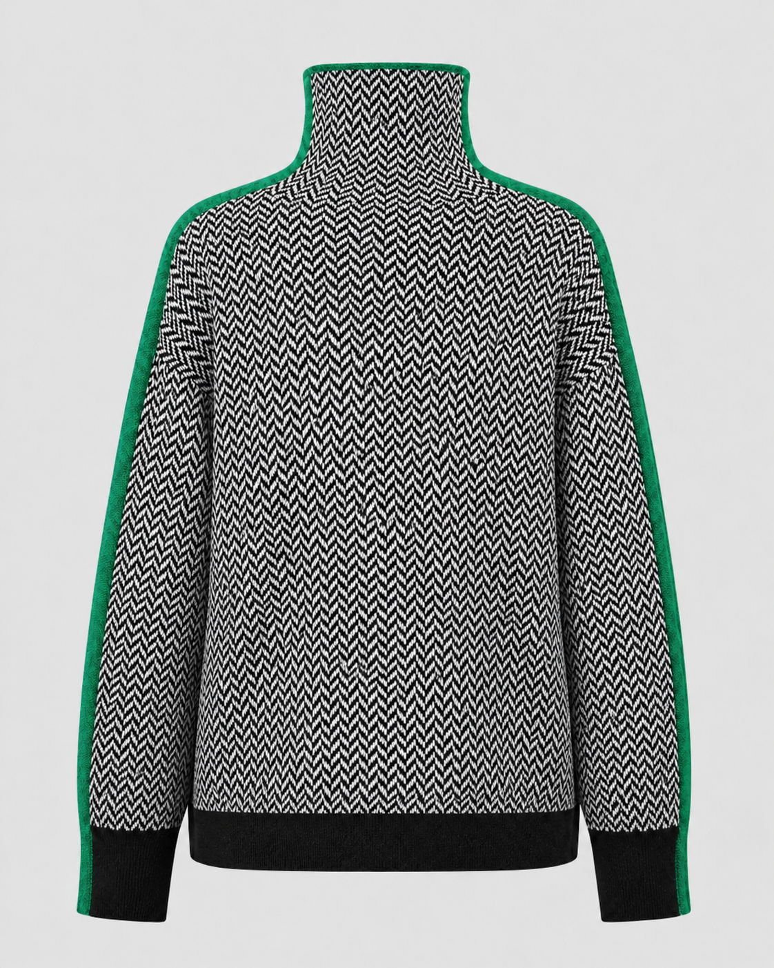 Herringbone Turtleneck Long Sleeve Side Stripe Sweater 8