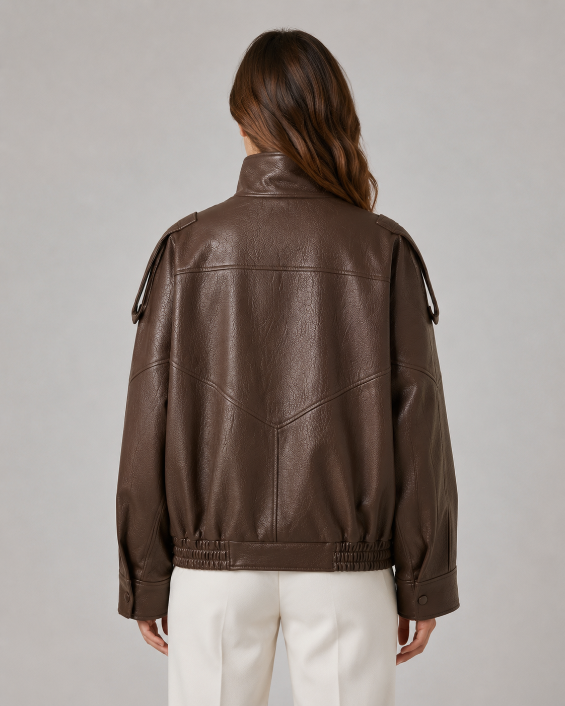 High Neck Zip Front Faux Leather Oversized Jacket 3