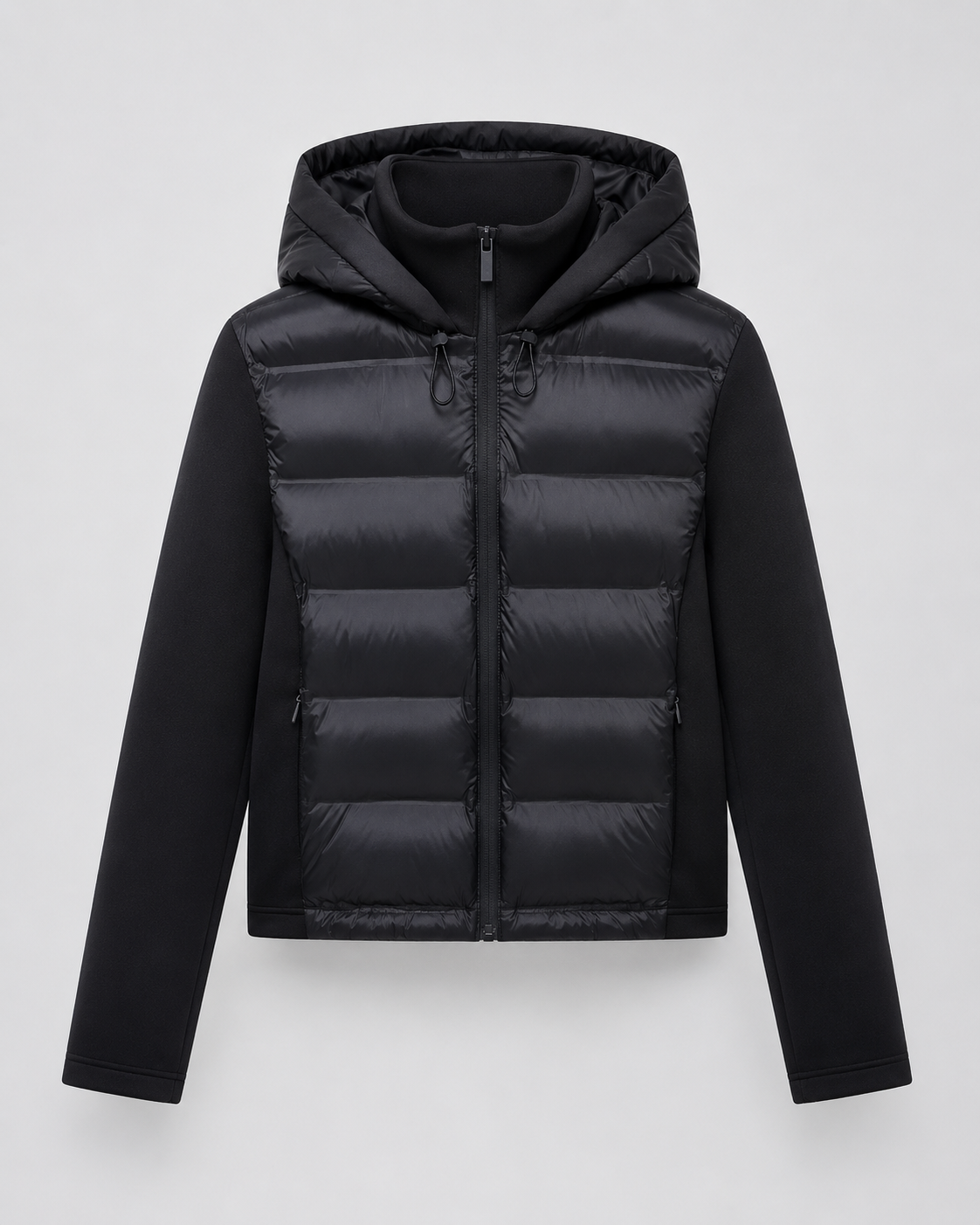 Hooded Zip Front Quilted Panel Hybrid Puffer Jacket 3