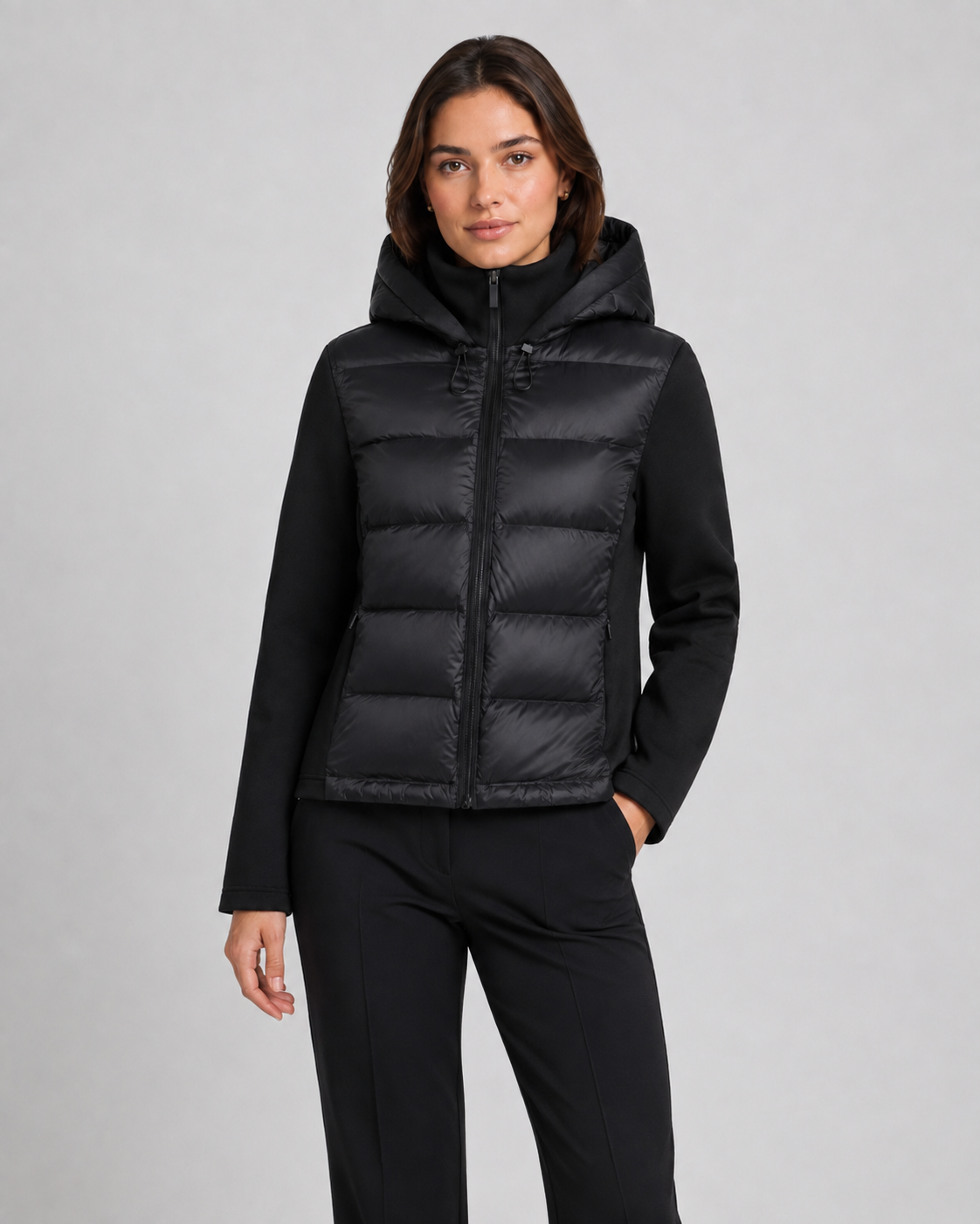 Hooded Zip Front Quilted Panel Hybrid Puffer Jacket 7