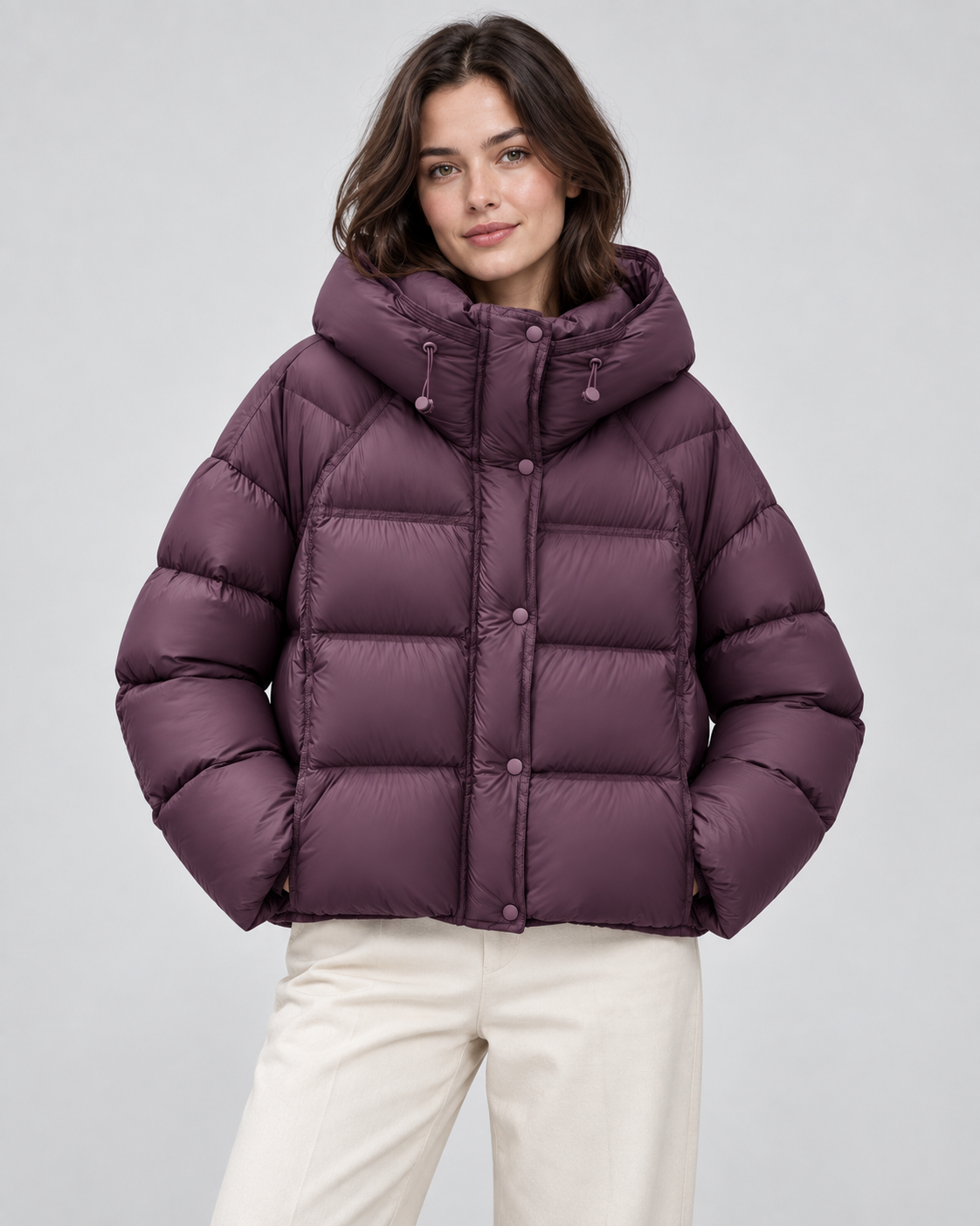 Hooded Snap Front Cropped Puffer Jacket