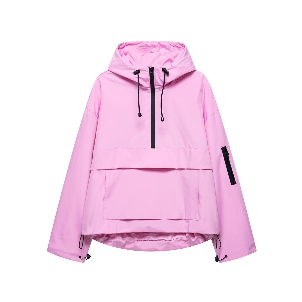Hooded Half Zip Kangaroo Pocket Anorak Jacket
