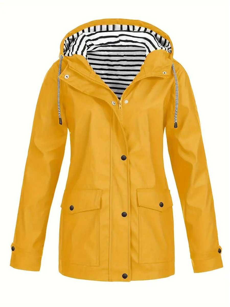 Hooded Striped Lined Zip Front Rain Jacket 2