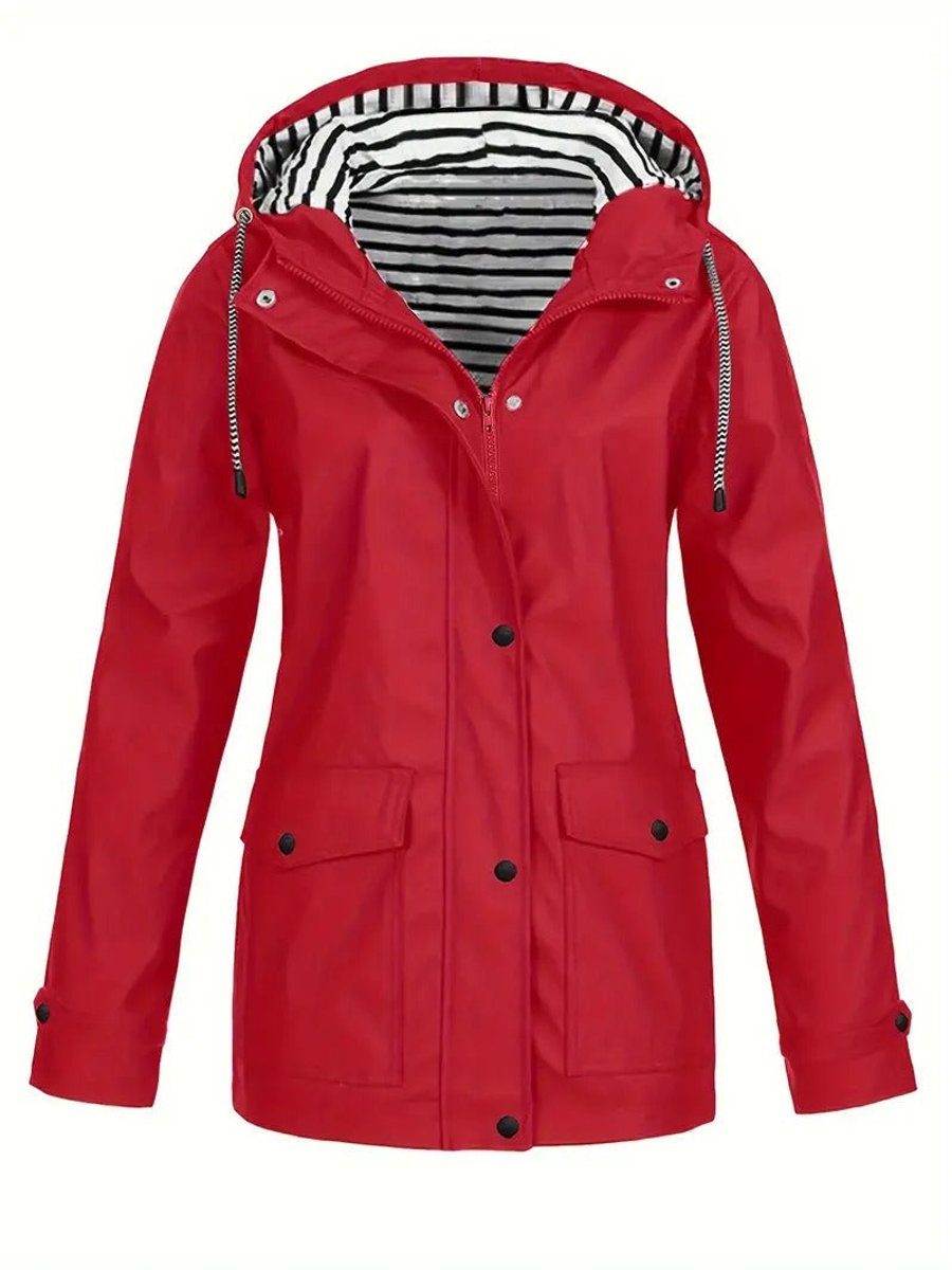 Hooded Striped Lined Zip Front Rain Jacket 3