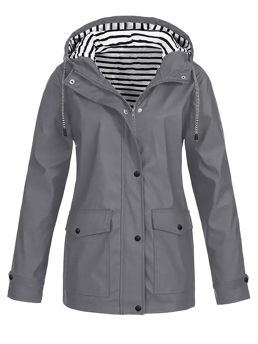 Hooded Striped Lined Zip Front Rain Jacket 5