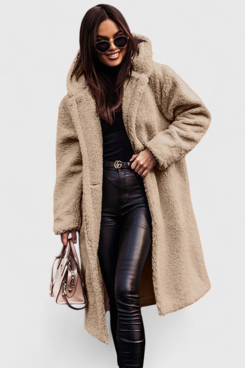 Hooded Oversized Longline Teddy Fleece Coat