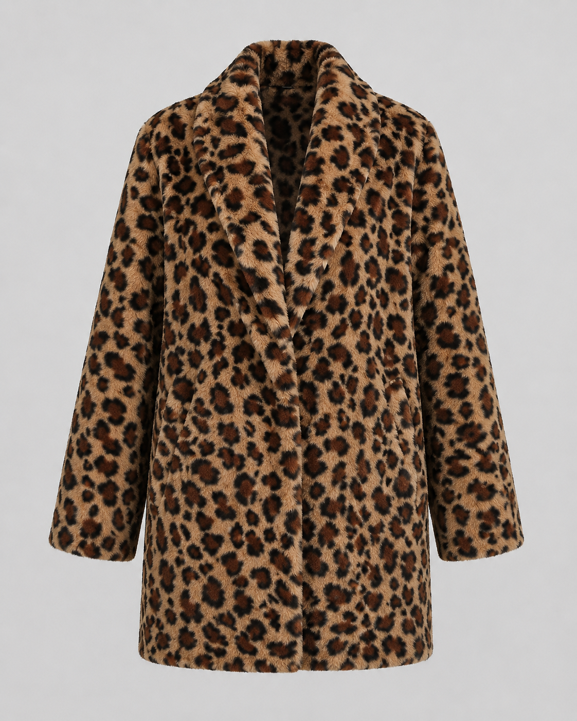 Leopard Print Faux Fur Shawl Collar Longline Coat 9