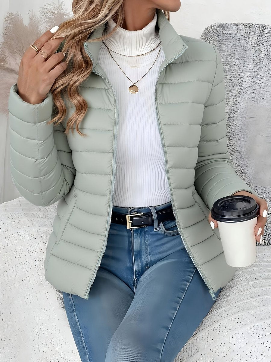 Stand Collar Zip Front Lightweight Quilted Puffer Jacket