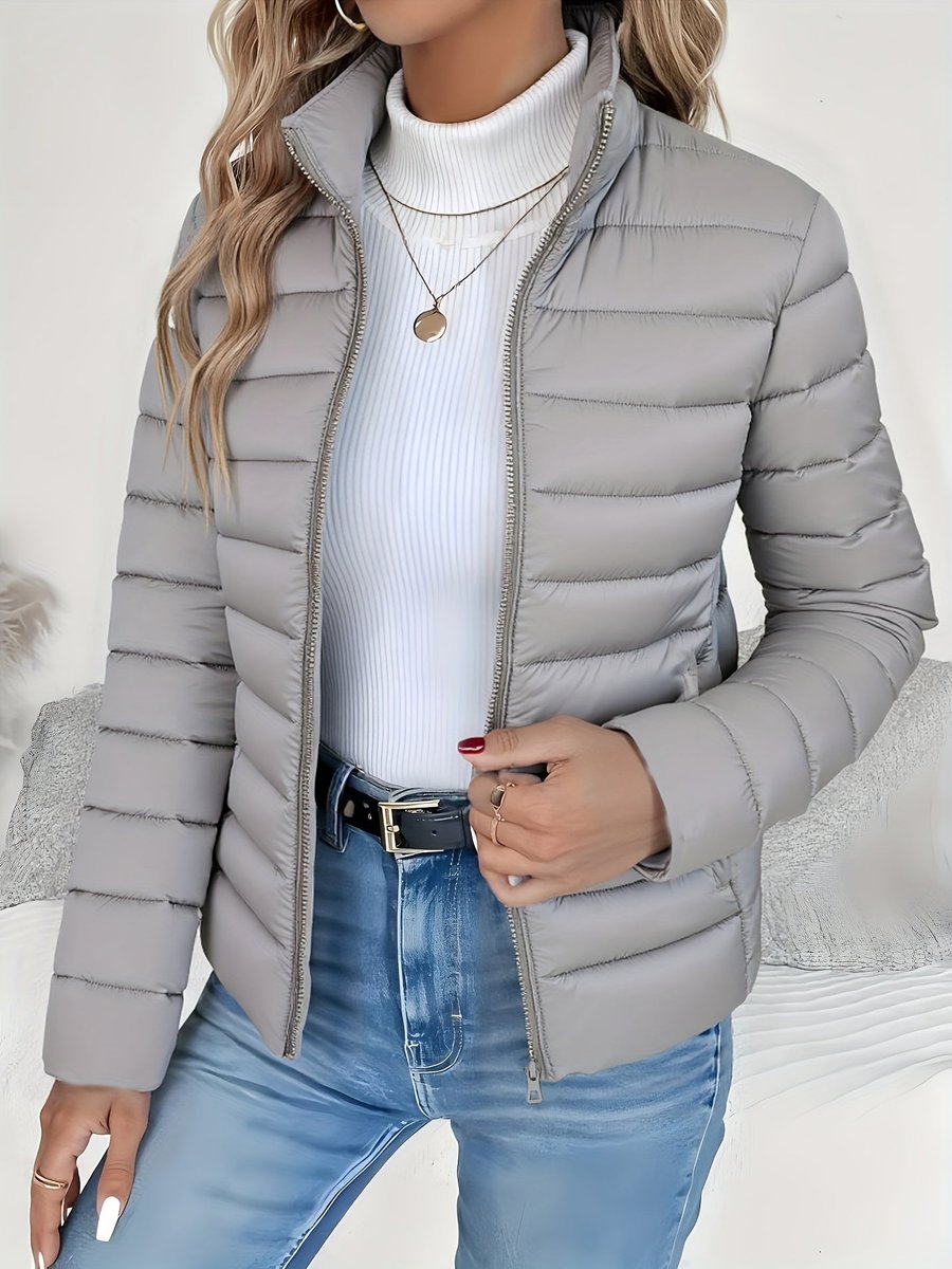 Stand Collar Zip Front Lightweight Quilted Puffer Jacket 10