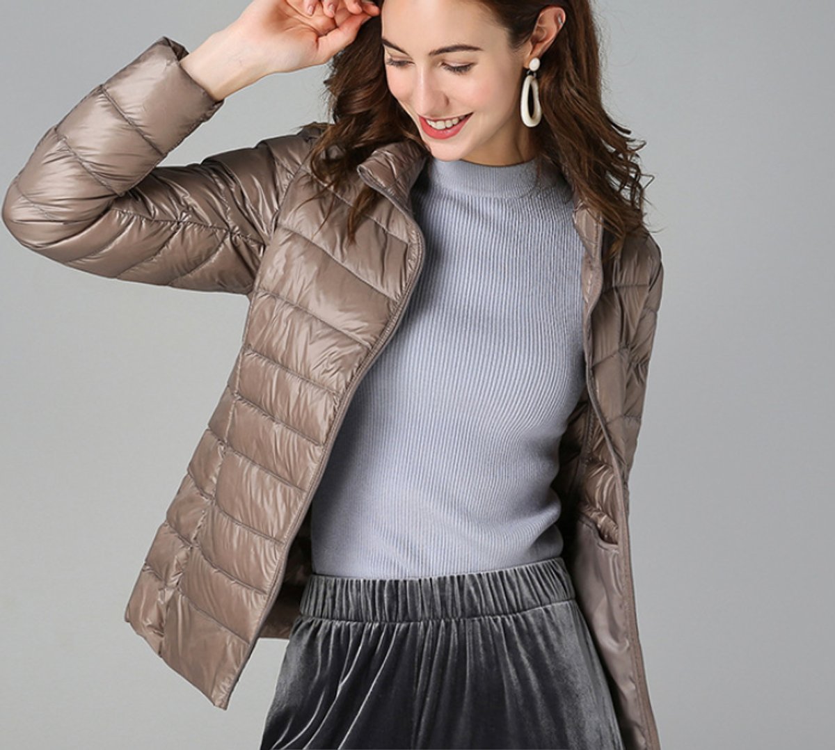 Stand Collar Zip Front Lightweight Quilted Puffer Jacket 11