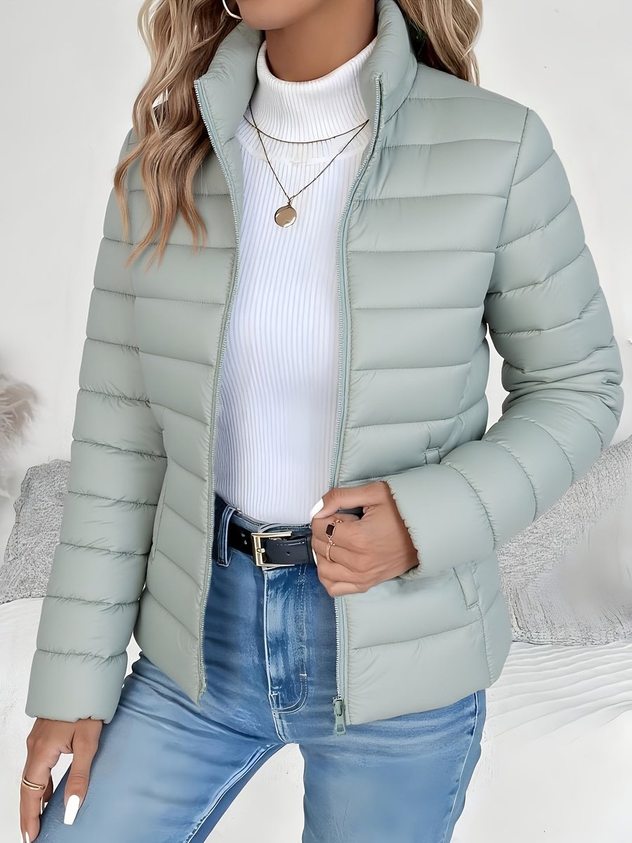 Stand Collar Zip Front Lightweight Quilted Puffer Jacket 7