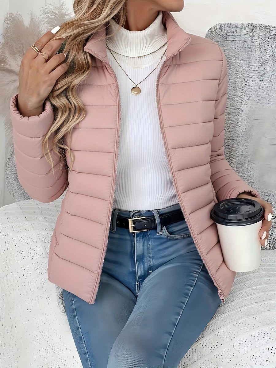 Stand Collar Zip Front Lightweight Quilted Puffer Jacket 8
