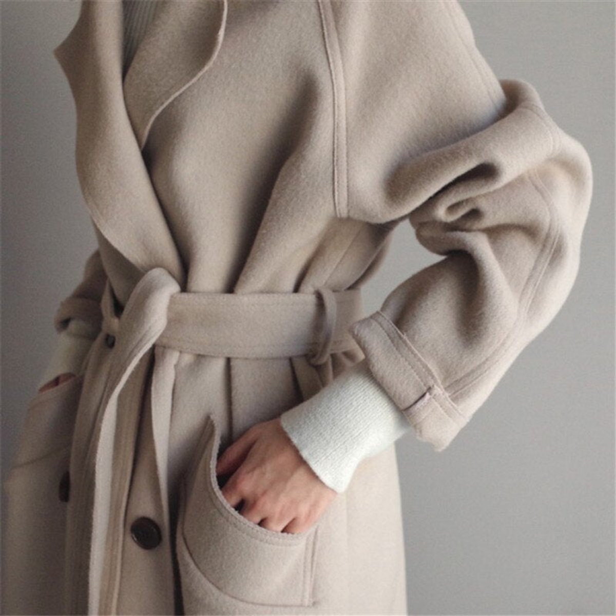 Double Breasted Lapel Belted Longline Coat 2