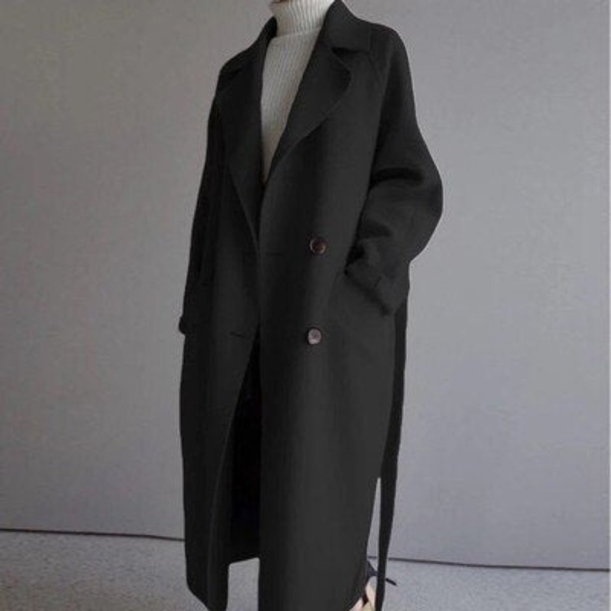 Double Breasted Lapel Belted Longline Coat 6
