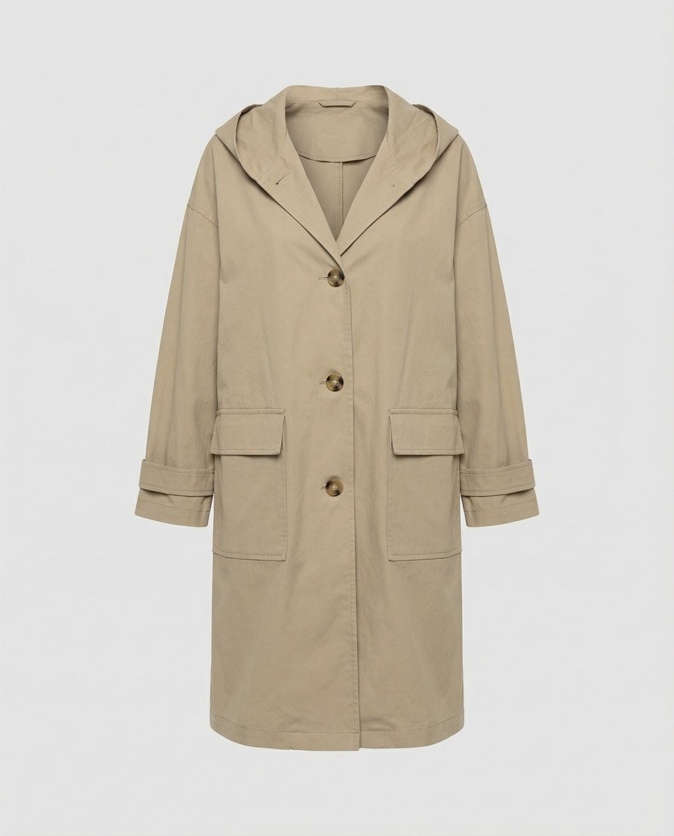 Hooded Button Front Patch Pocket Longline Trench Coat 7