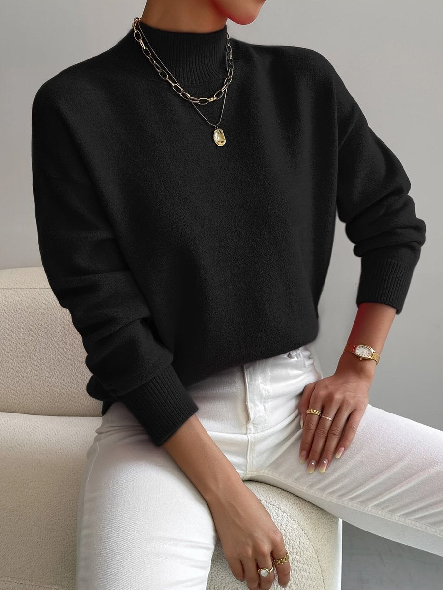 Mock Neck Drop Shoulder Long Sleeve Knit Sweater 6
