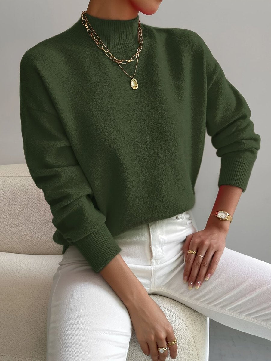 Mock Neck Drop Shoulder Long Sleeve Knit Sweater 8