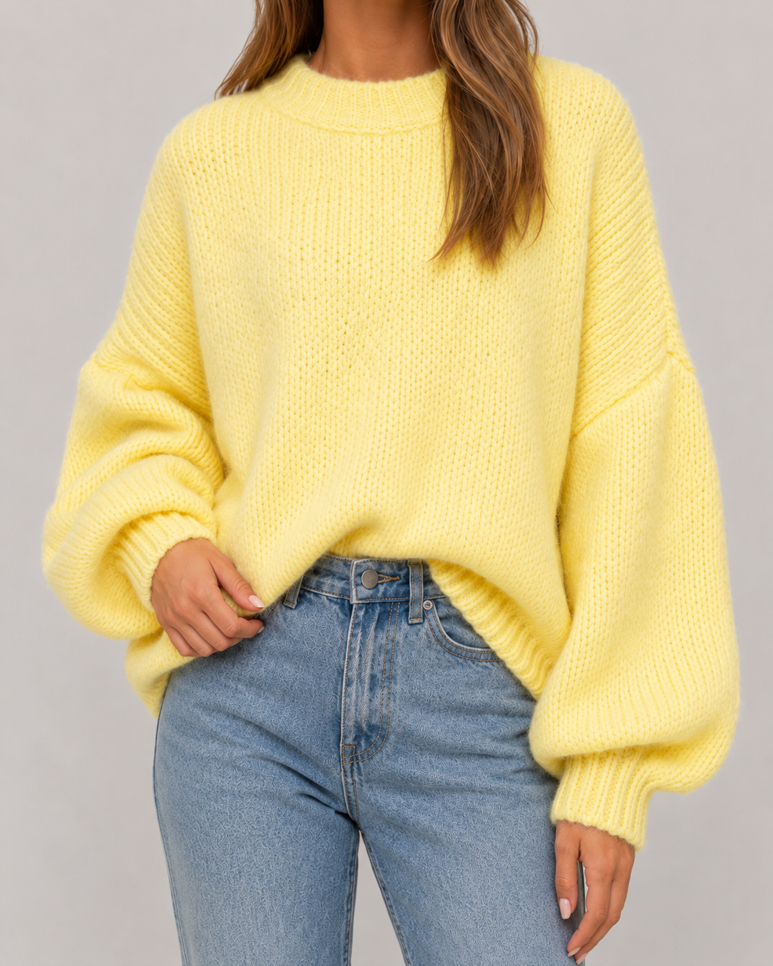 Crew Neck Balloon Sleeve Oversized Chunky Knit Sweater 11
