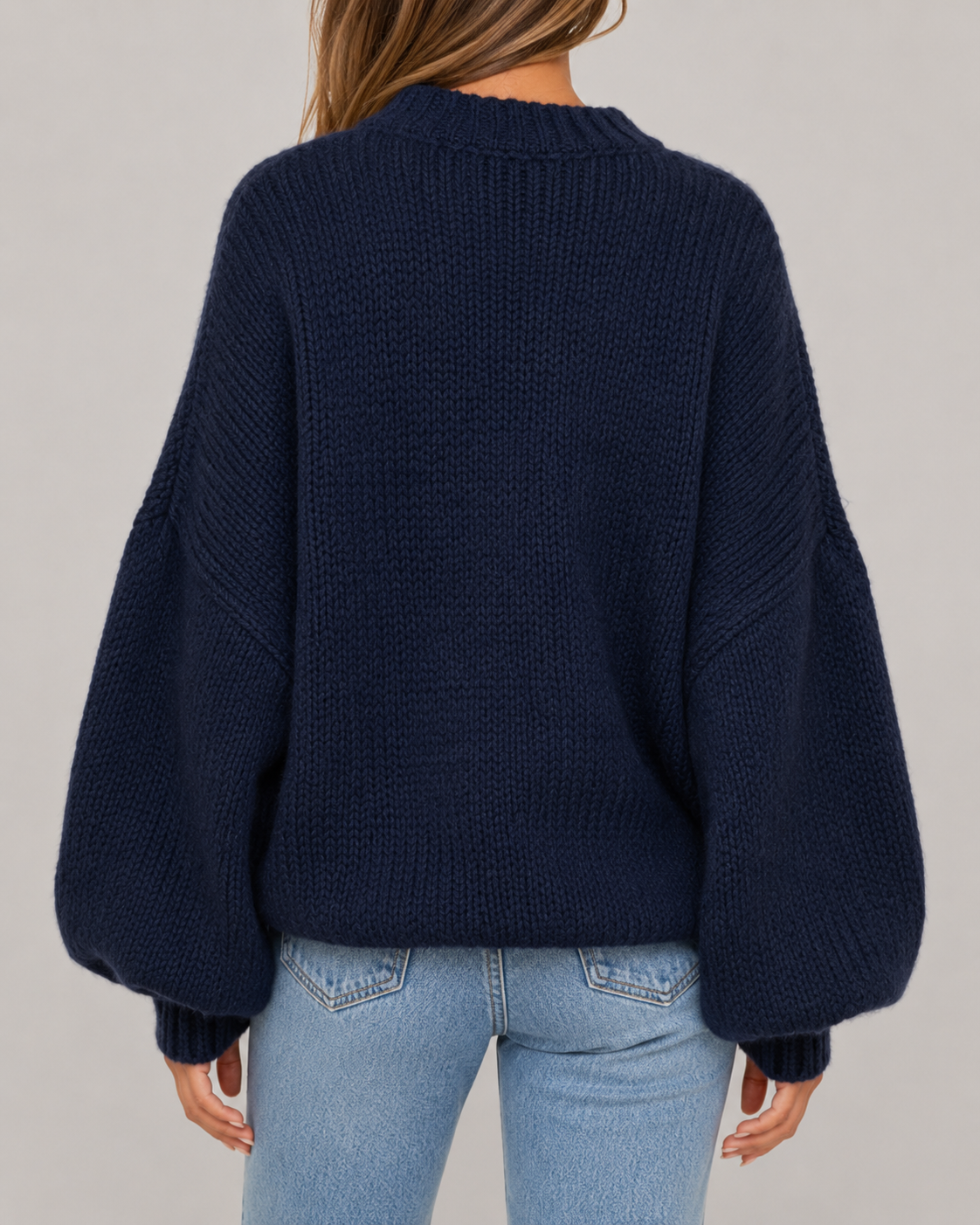 Crew Neck Balloon Sleeve Oversized Chunky Knit Sweater 4