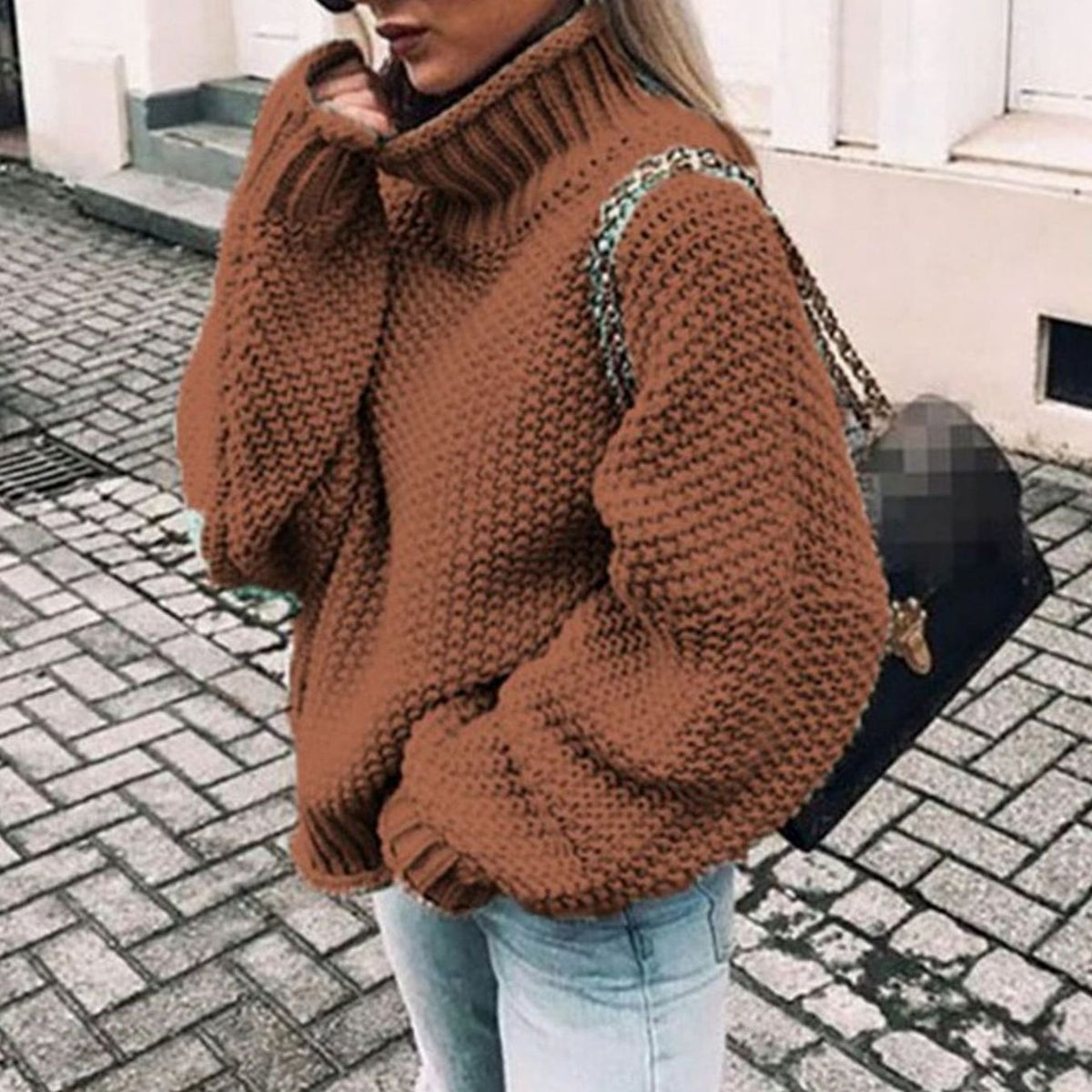 Turtleneck Long Sleeve Oversized Chunky Knit Sweater 11