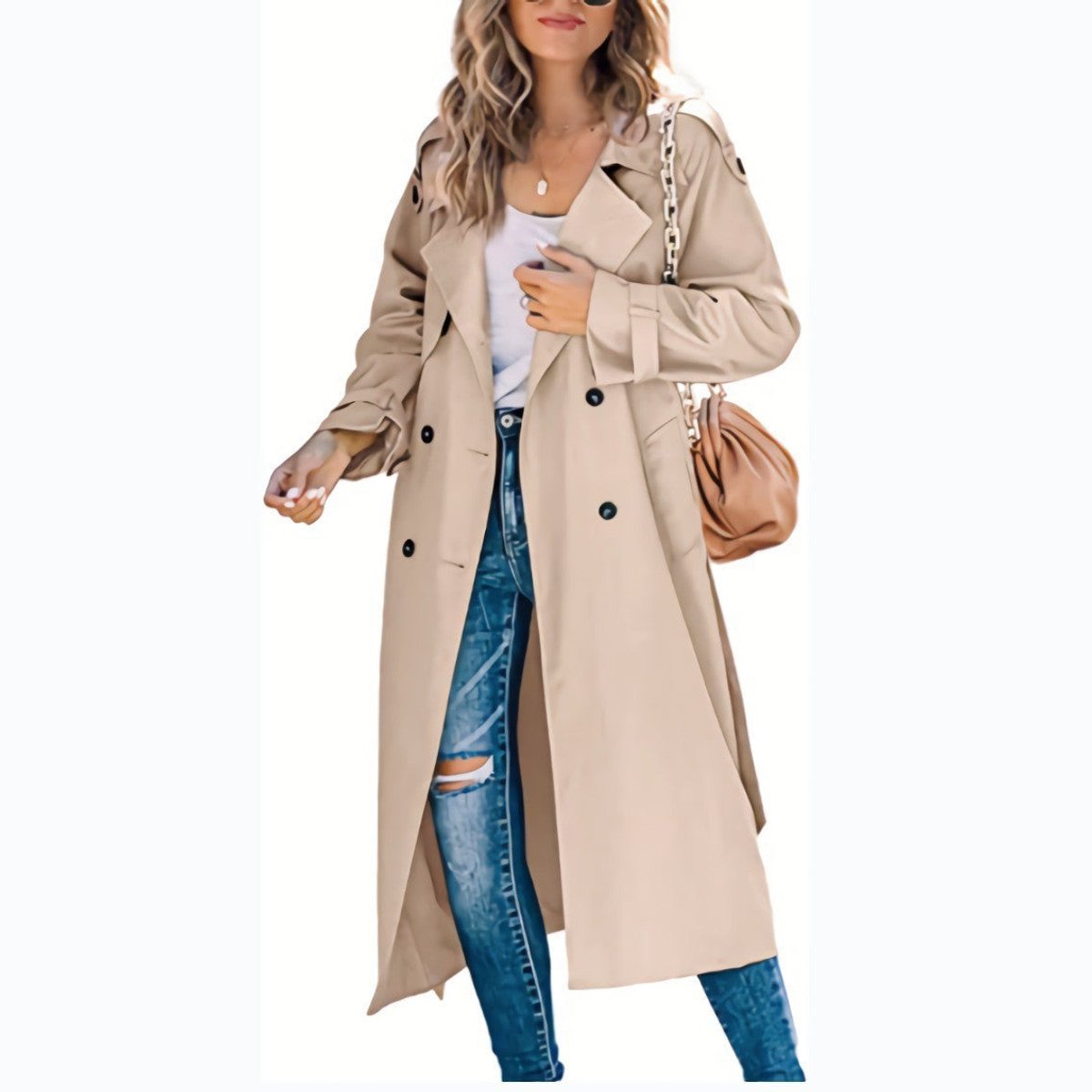 Double Breasted Belted Longline Trench Coat 11