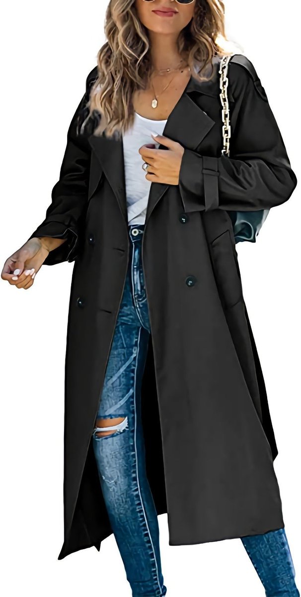 Double Breasted Belted Longline Trench Coat 2