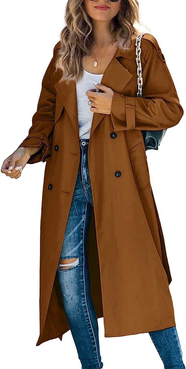 Double Breasted Belted Longline Trench Coat 3