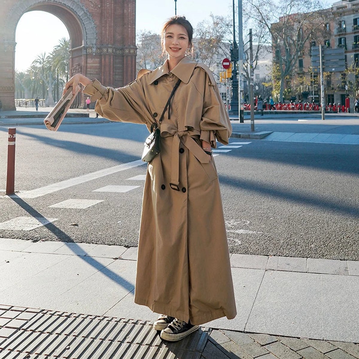 Double Breasted Belted Longline Oversized Trench Coat 4