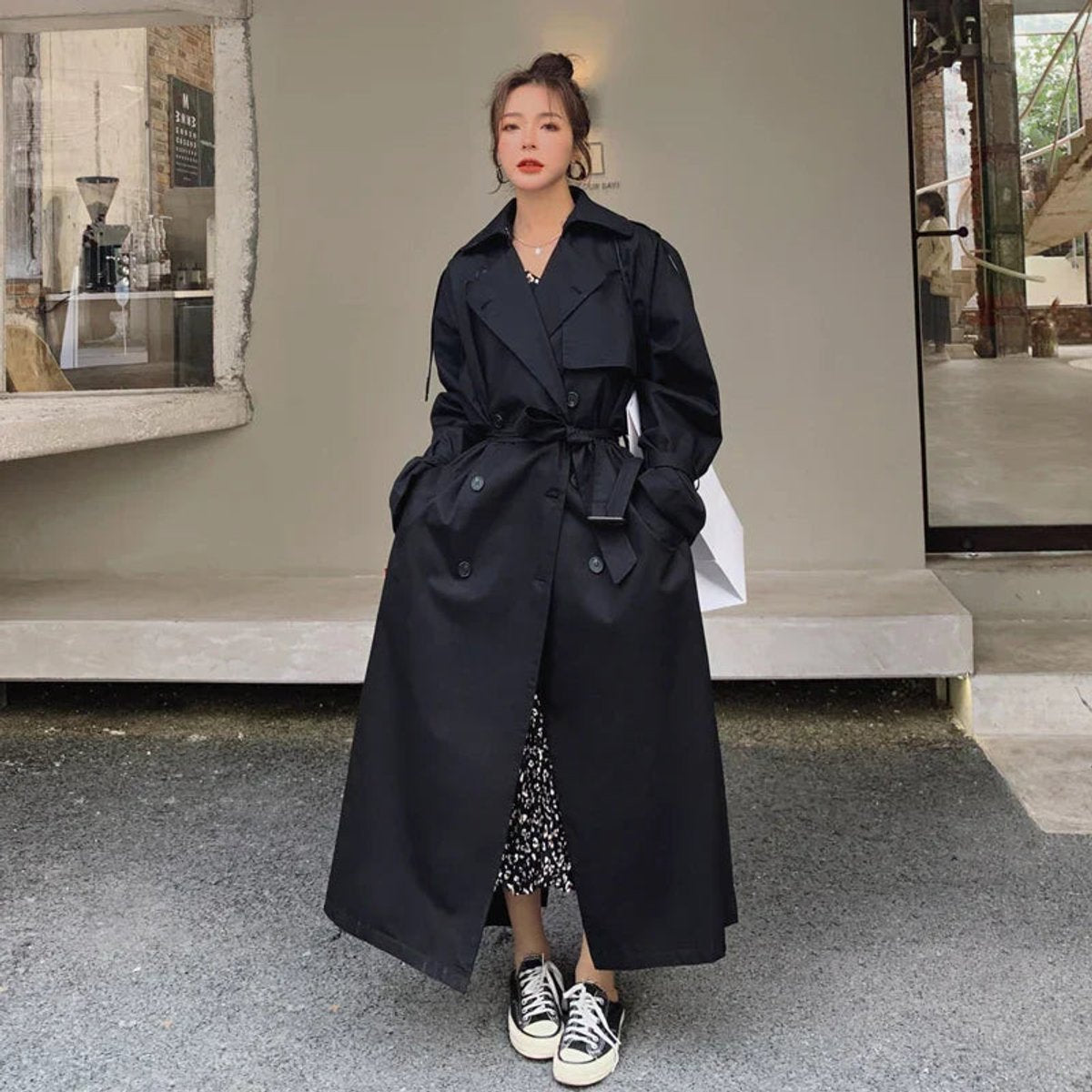Double Breasted Belted Longline Oversized Trench Coat 6