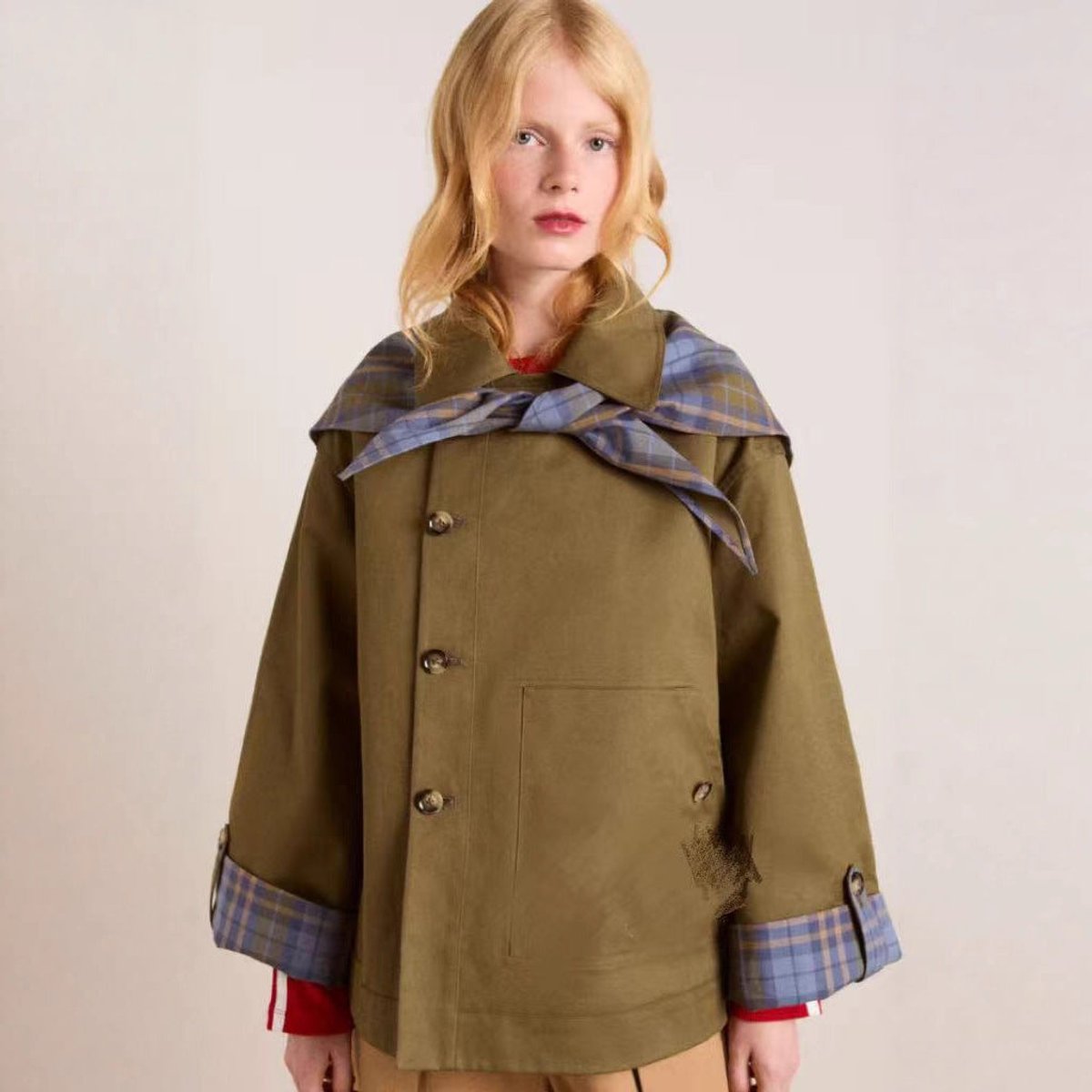 Plaid Lined Button Front Oversized Utility Jacket