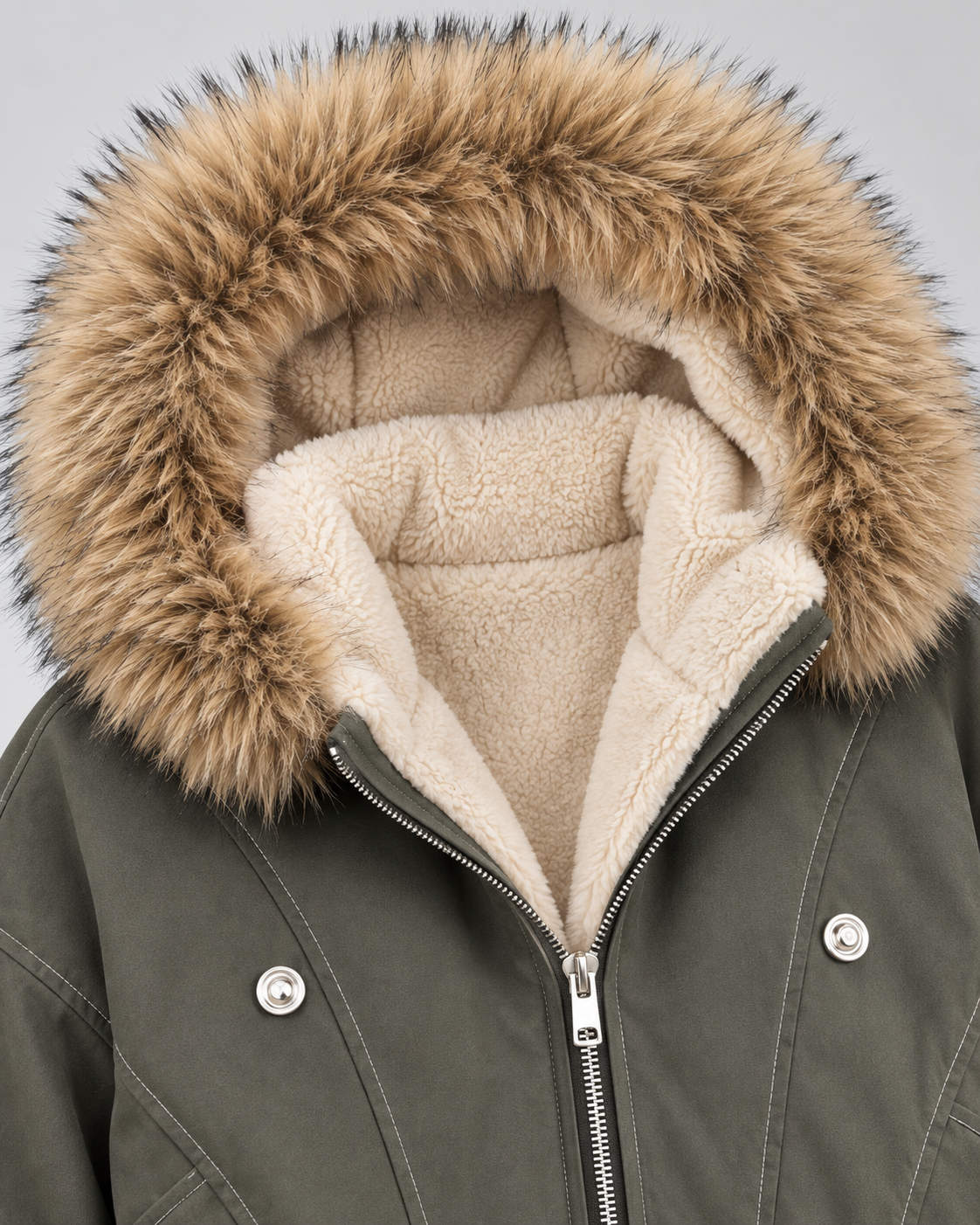 Hooded Faux Fur Trim Zip Front Bomber Jacket 6