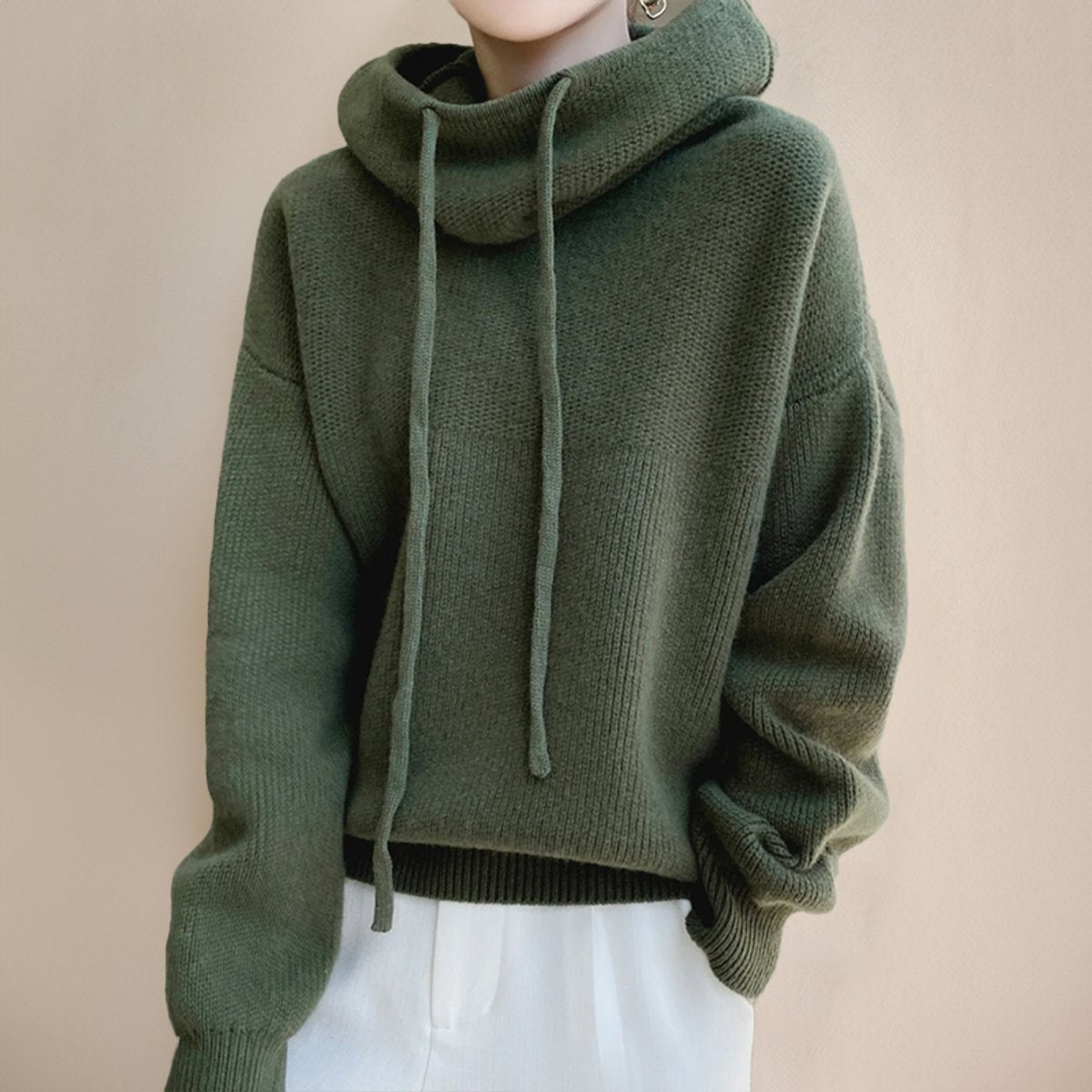 Hooded Drawstring Oversized Long Sleeve Knit Sweater 2