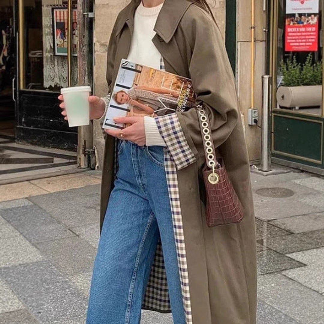 Plaid Lined Lapel Longline Oversized Trench Coat