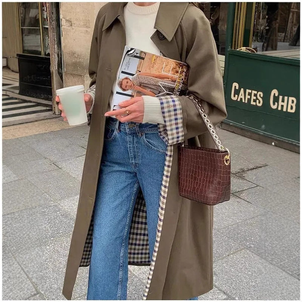 Plaid Lined Lapel Longline Oversized Trench Coat 3
