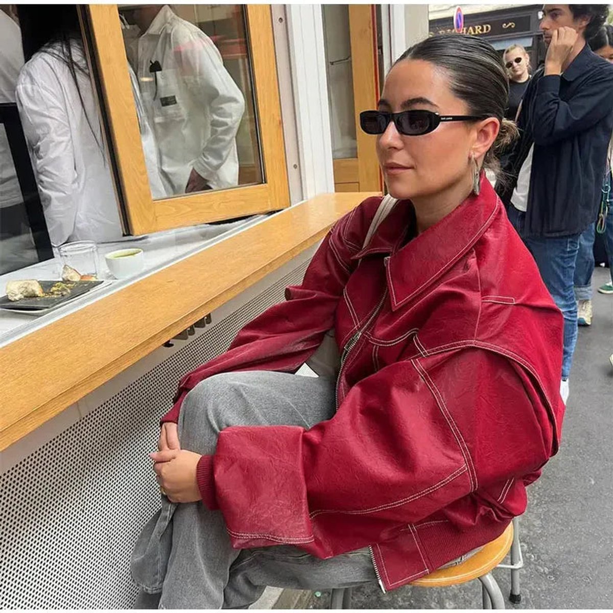 Oversized Contrast Stitch Zip Front Bomber Jacket 10