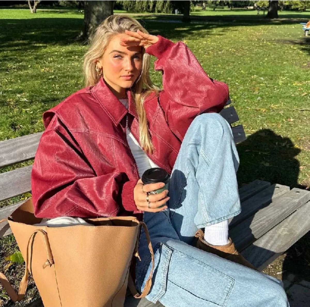 Oversized Contrast Stitch Zip Front Bomber Jacket 4