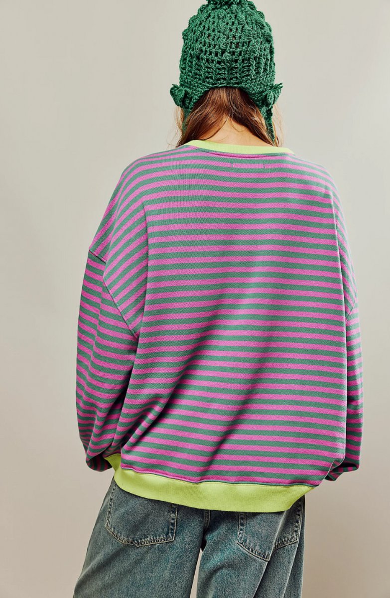 Striped Boat Neck Long Sleeve Oversized Pullover Sweater 10