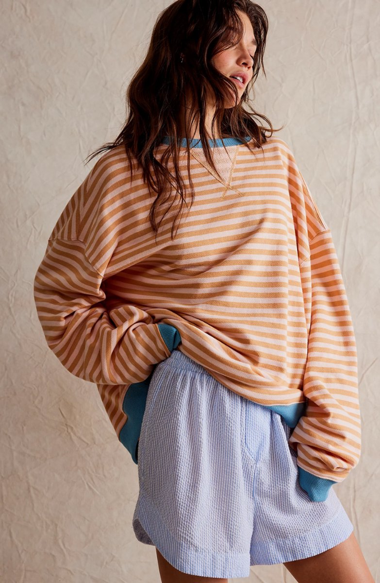 Striped Boat Neck Long Sleeve Oversized Pullover Sweater 4