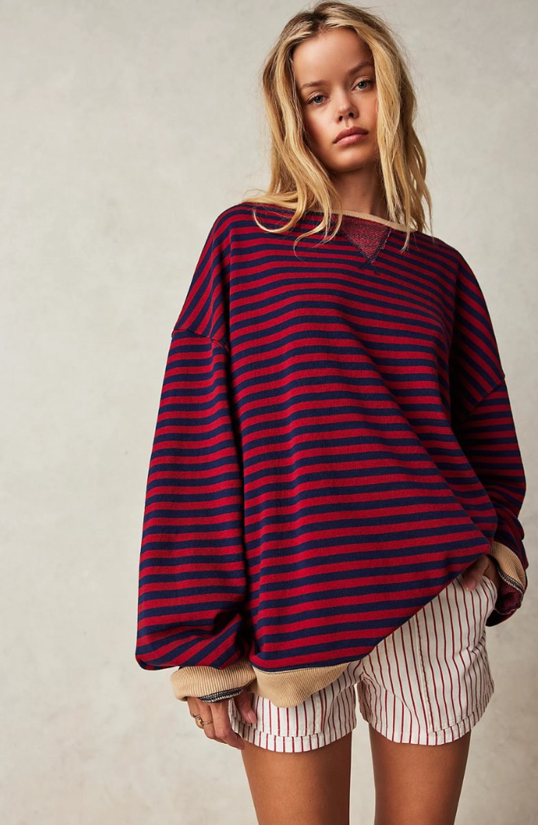 Striped Boat Neck Long Sleeve Oversized Pullover Sweater 5