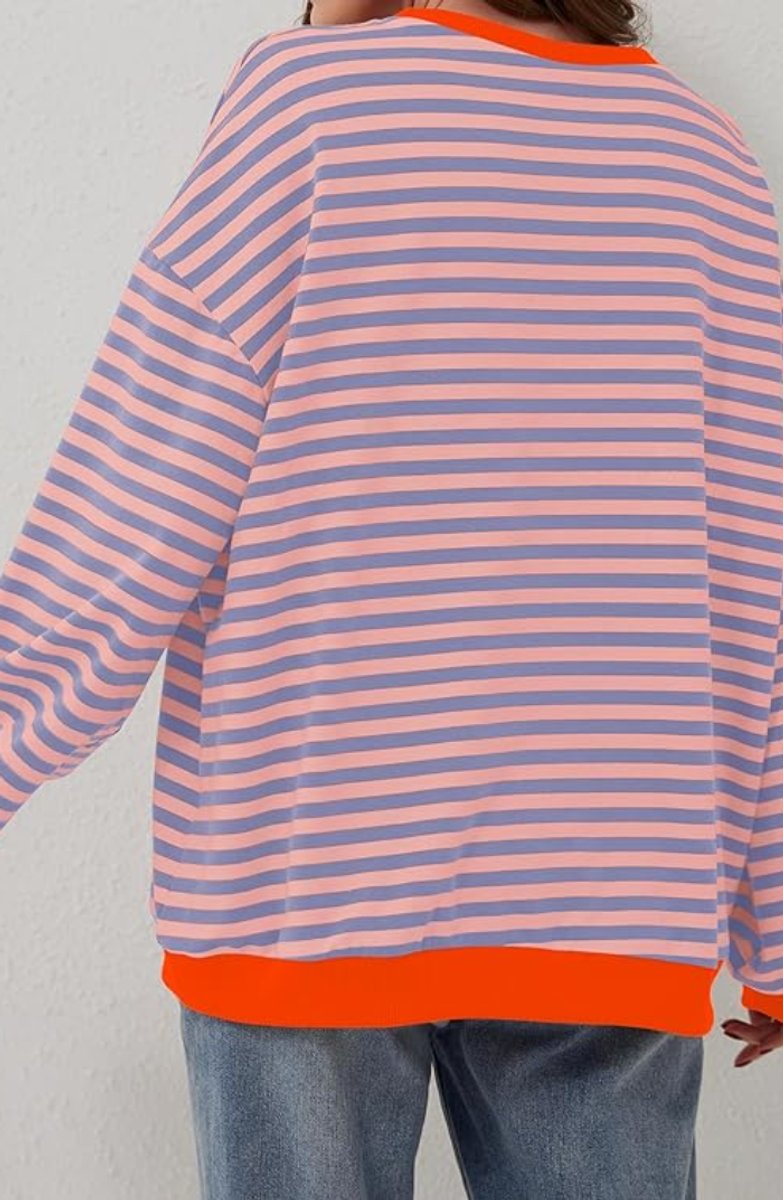 Striped Boat Neck Long Sleeve Oversized Pullover Sweater 9