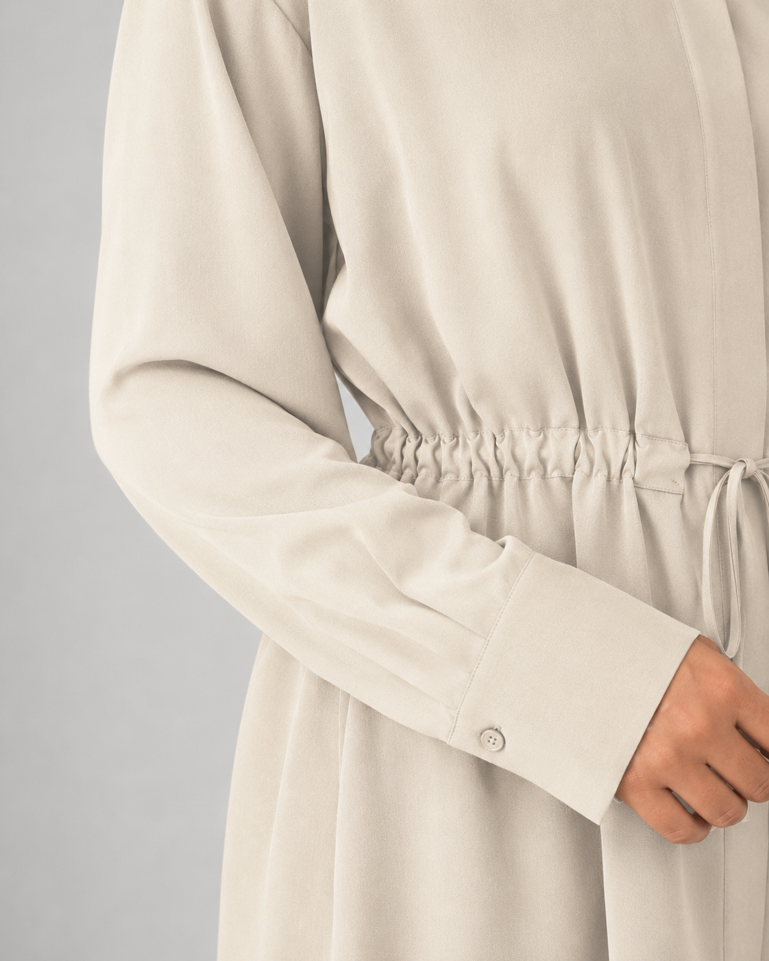 Collared Long Sleeve Drawstring Waist Oversized Longline Shirt 3