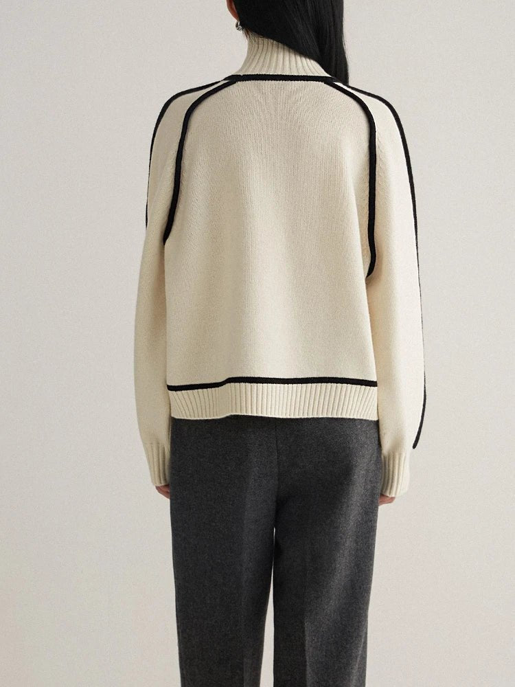 Turtleneck Long Sleeve Contrast Piping Oversized Sweater 6